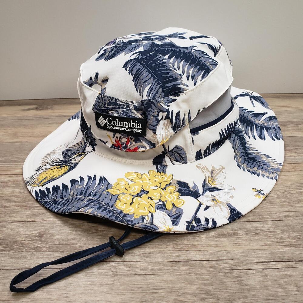 Columbia Sportswear Hat Boonie M White Tropical Floral Mesh Adjustable Wide Brim